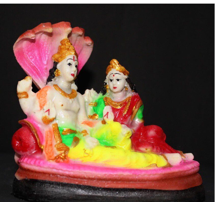 6.5-Inch Small Vishnu Reclining on Sheshnag Statue - Anantasayana Lakshmi Narayan Idol