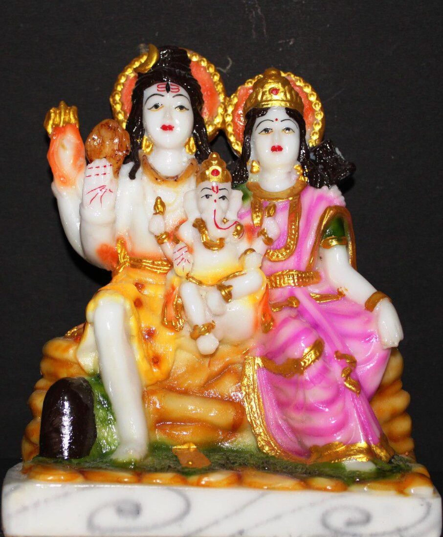 Large 8-Inch Shiv Parivar Murti - Colorful Polyresin Shiva Parvati Ganesha Idol