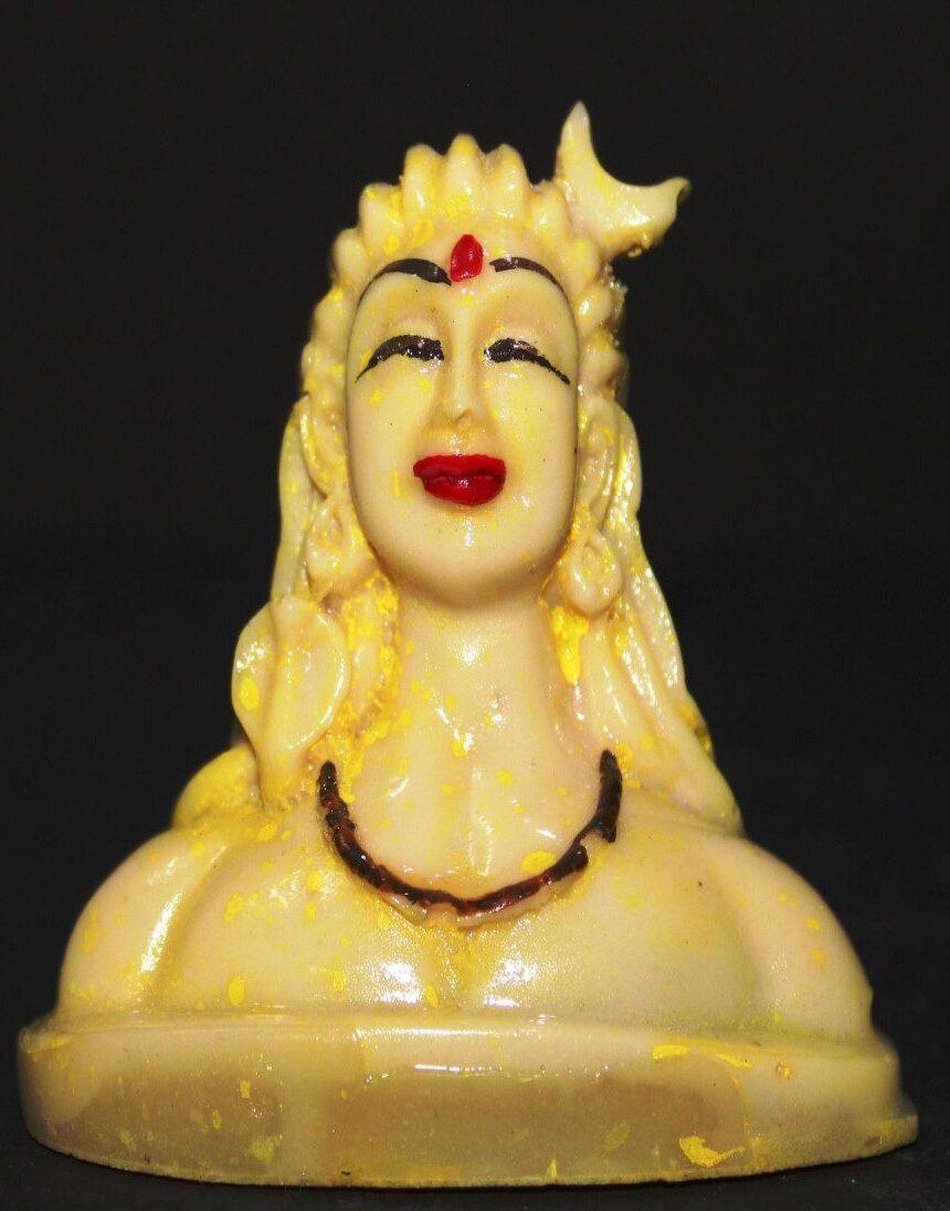 Mini 3-Inch Aadi Yogi Statue - Serene Yellow Shiva Bust for Desk & Car Dashboard