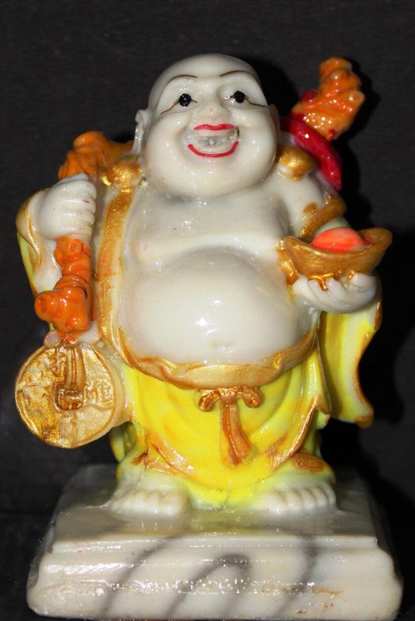 Small 4.5-Inch Laughing Buddha Statue - Prosperity Hotei Idol with Coin & Ingot