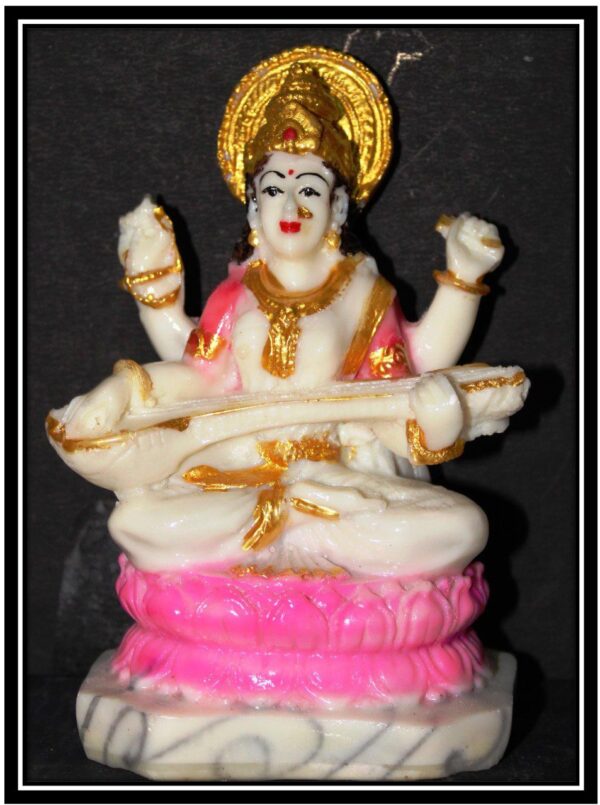 Saraswati Murti with Pink Lotus & Crown