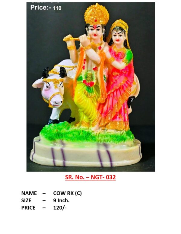 9 Inch Hand-Painted Radha Krishna with Cow Idol Murti