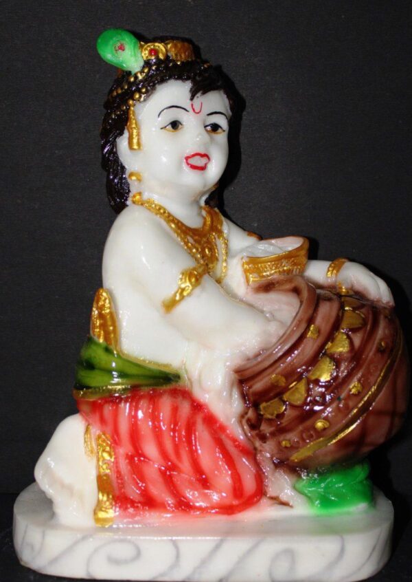 12 Inch Matki Krishna Idol - Marble Dust Makhan Chor Bal Gopal Murti