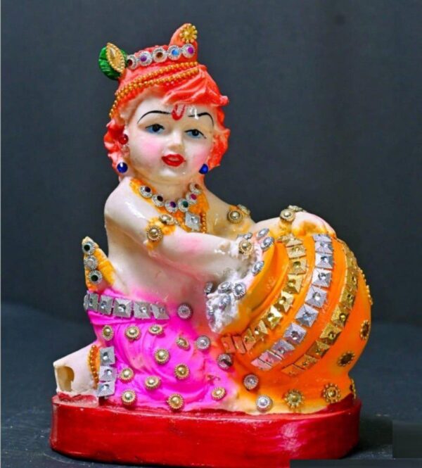 Glittering 7.5 Inch Makhan Chor Bal Krishna Idol - Laddu Gopal Murti