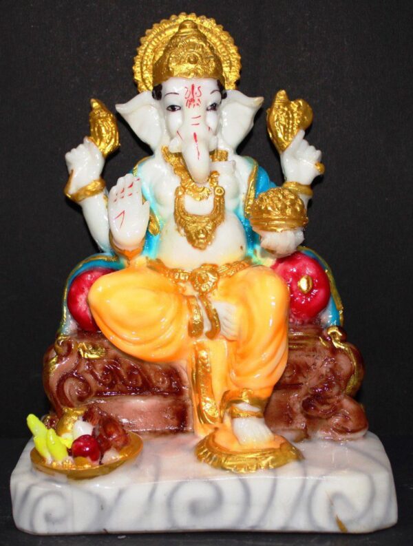 13-Inch Patri Ganesha Idol on Throne (Marble Dust)