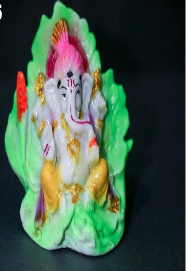 5.5-Inch Small Ganesha on Green Leaf Base Idol