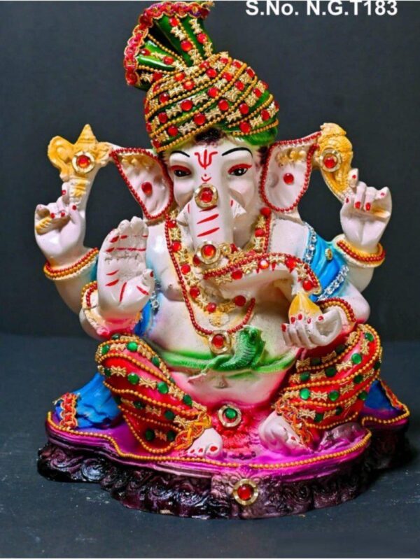 11-Inch Luxury Pagdi Ganesha Idol with Heavy Jewelry