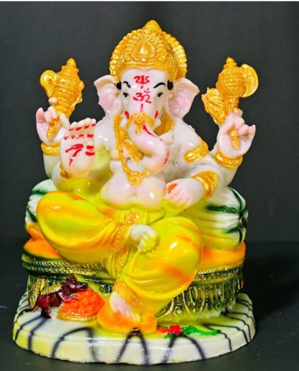 8.5-Inch Gadi Ganesha Idol on Ornate Cushion (Glossy Finish)