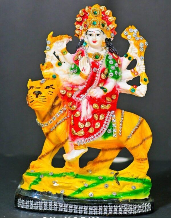 9.5-Inch Jeweled Maa Durga Idol on Tiger (Mata Jewellery)