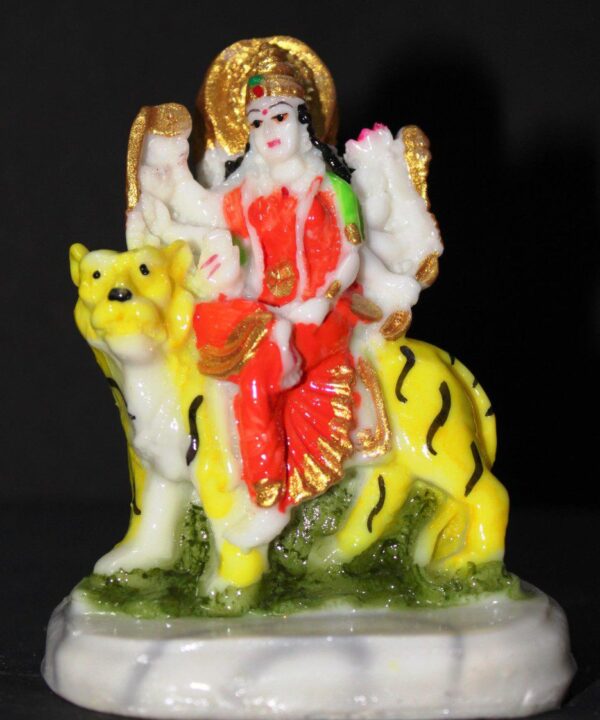 4-Inch Maa Durga Idol on Tiger (Compact Marble Dust)