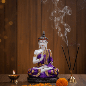 Buddha statue, Gautam Buddha, Meditating Buddha, Buddha idol, Purple Buddha, White Buddha, Polyresin idol, Home decor, Spiritual gift, Budh Bhagwan, Dhyana Mudra, 11.5 inch statue