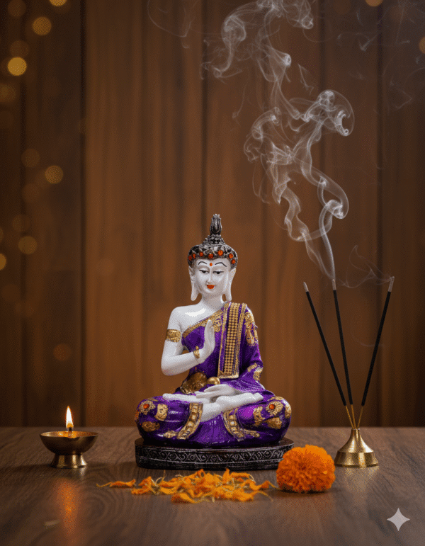 Buddha statue, Gautam Buddha, Meditating Buddha, Buddha idol, Purple Buddha, White Buddha, Polyresin idol, Home decor, Spiritual gift, Budh Bhagwan, Dhyana Mudra, 11.5 inch statue