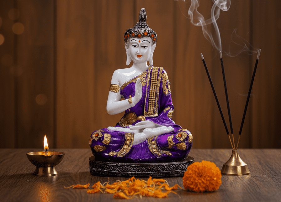 Buddha statue, Gautam Buddha, Meditating Buddha, Buddha idol, Purple Buddha, White Buddha, Polyresin idol, Home decor, Spiritual gift, Budh Bhagwan, Dhyana Mudra, 11.5 inch statue